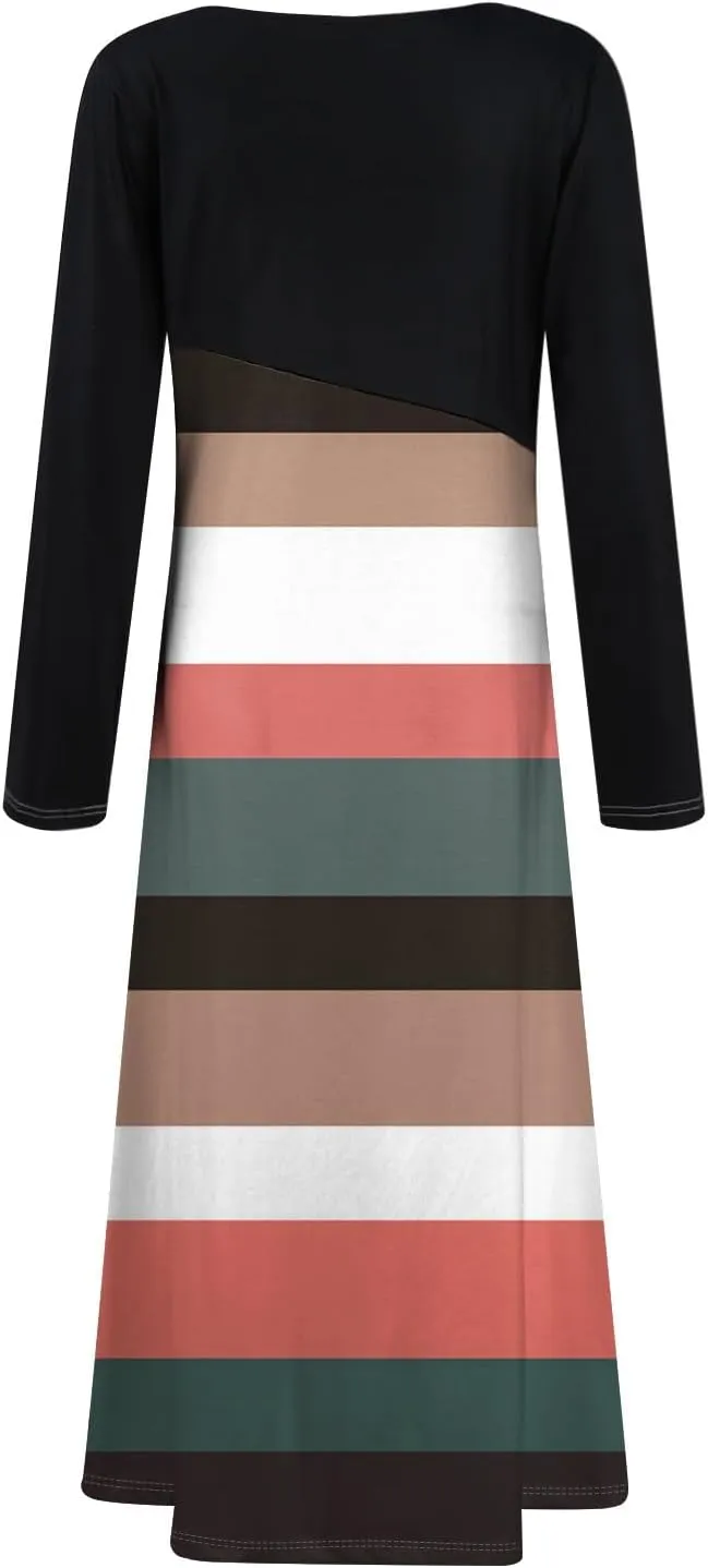 Spring Dresses for Women 2025 Midi Long Sleeve V Neck Vacation Tea Length Modest Flowy Western Fashion Dress