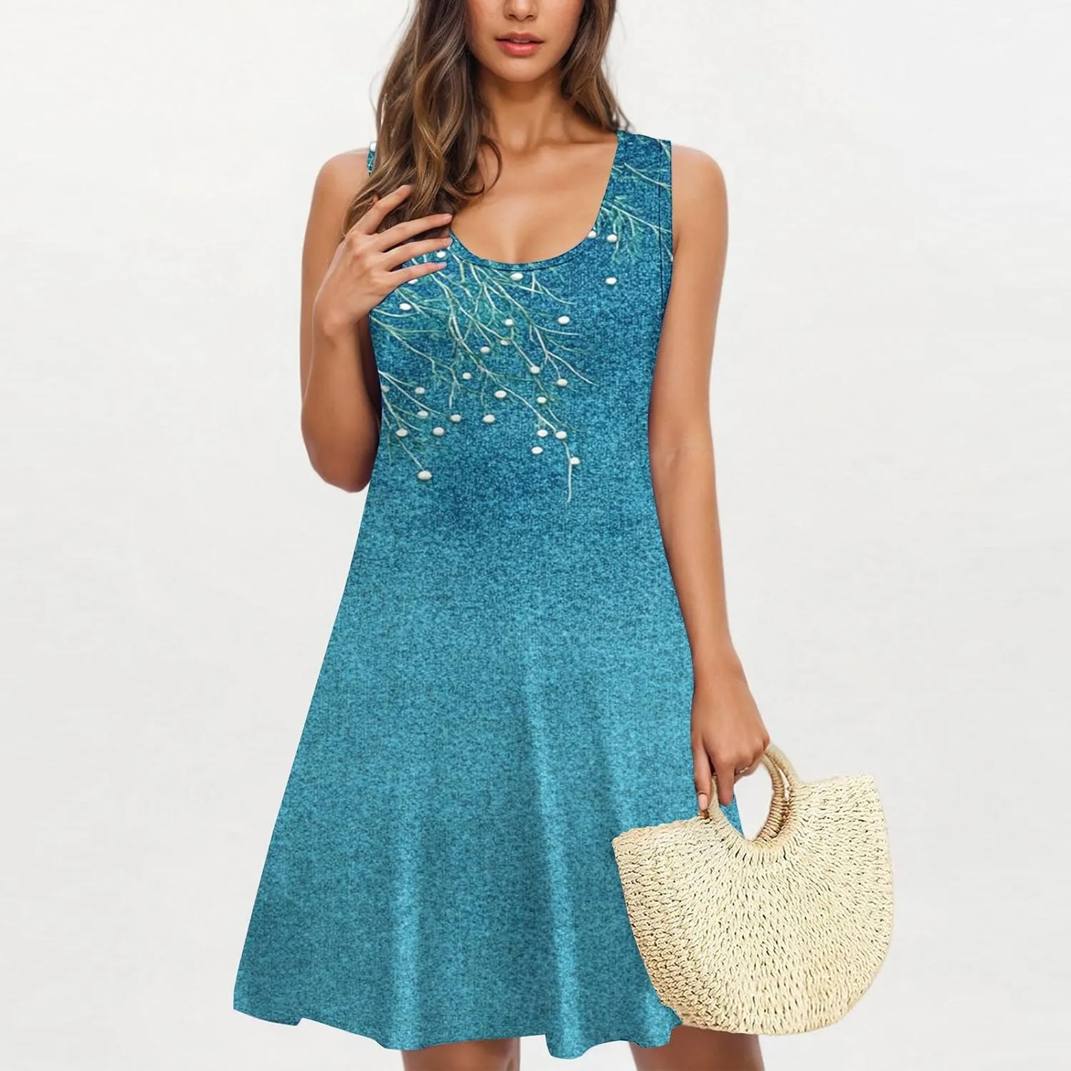 Spring Dresses for Women 2025 Sleeveless Crewneck Floral Short Dress Floral Printed Sundresses Shift Dress
