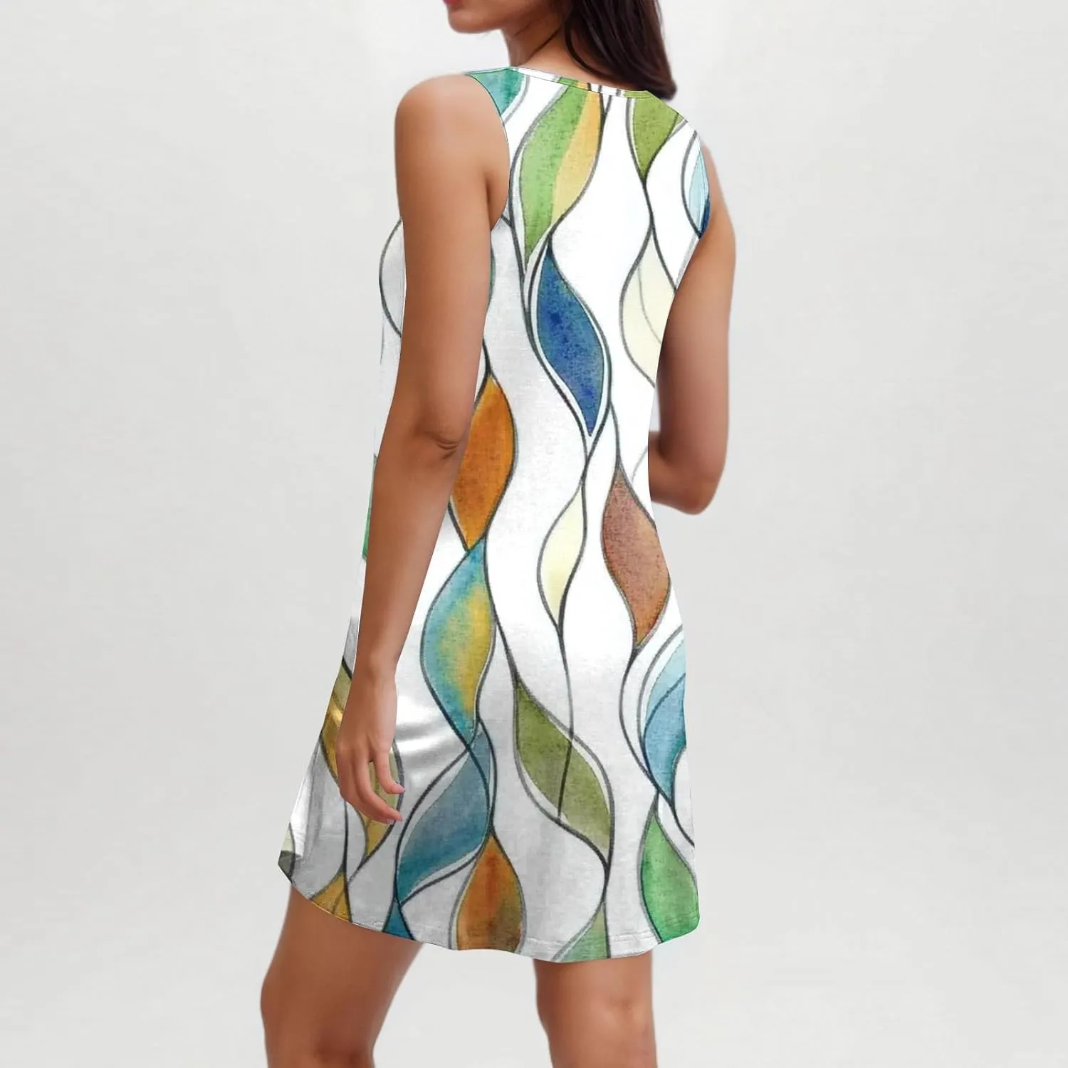 Spring Dresses for Women 2025 Sleeveless Crewneck Floral Short Dress Floral Printed Sundresses Shift Dress