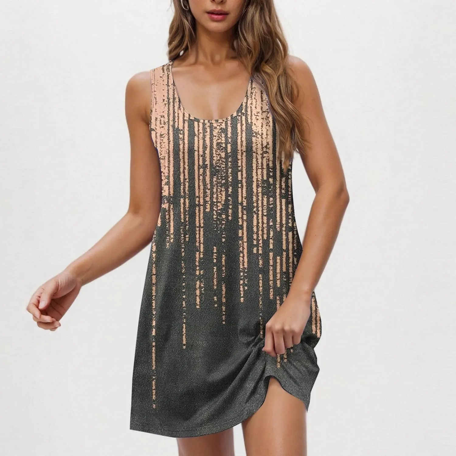 Spring Dresses for Women 2025 Sleeveless Crewneck Floral Short Dress Floral Printed Sundresses Shift Dress