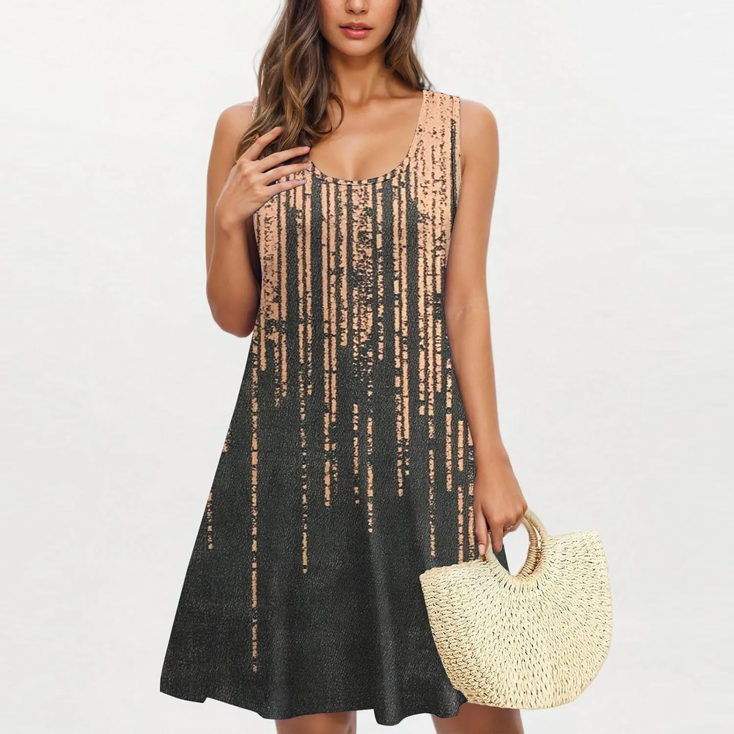 Spring Dresses for Women 2025 Sleeveless Crewneck Floral Short Dress Floral Printed Sundresses Shift Dress