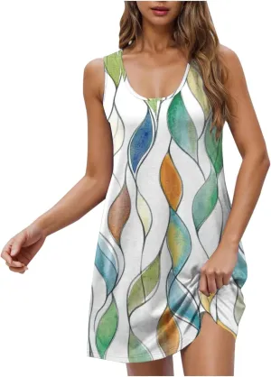 Spring Dresses for Women 2025 Sleeveless Crewneck Floral Short Dress Floral Printed Sundresses Shift Dress