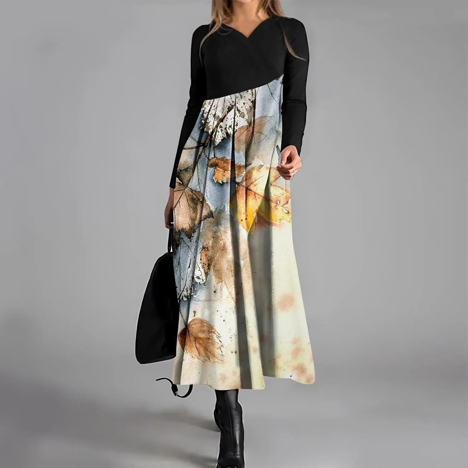 Spring Dresses for Women 2025 V Neck Long Sleeve Midi Modest Teens Flowy Vacation Fashion Curvy Dress