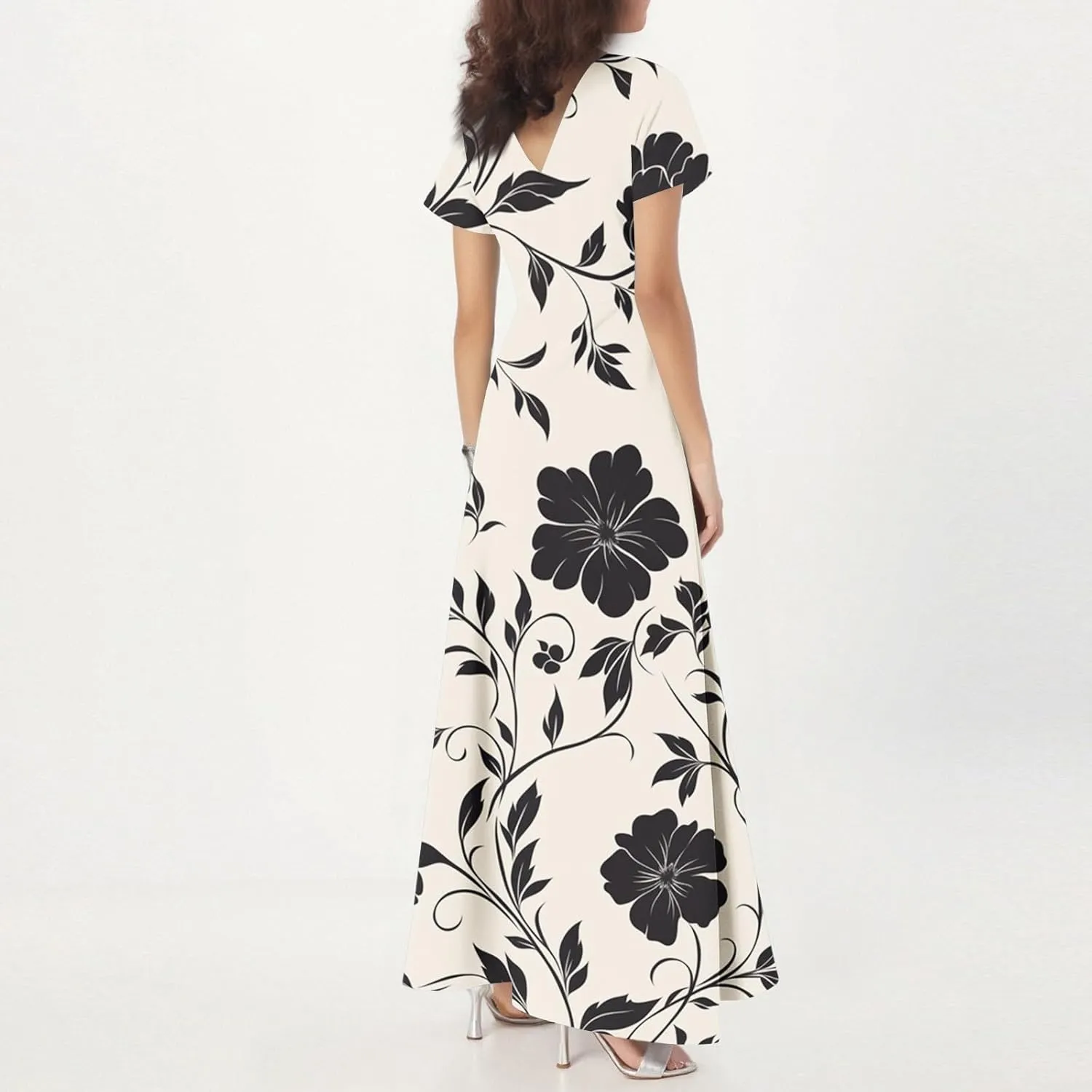 Spring Dresses,Flowy Floral Maxi Dress Short Sleeve Wedding Guest Trendy Women's Casual Dresses