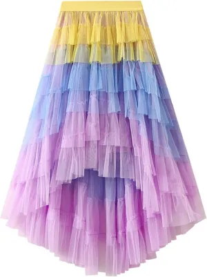 Spring Skirts for Women 2025 Trendy Gradient High Elastic Waist A-Line Casual Pleated Skirts Ladies Ruffles Maxi Dress