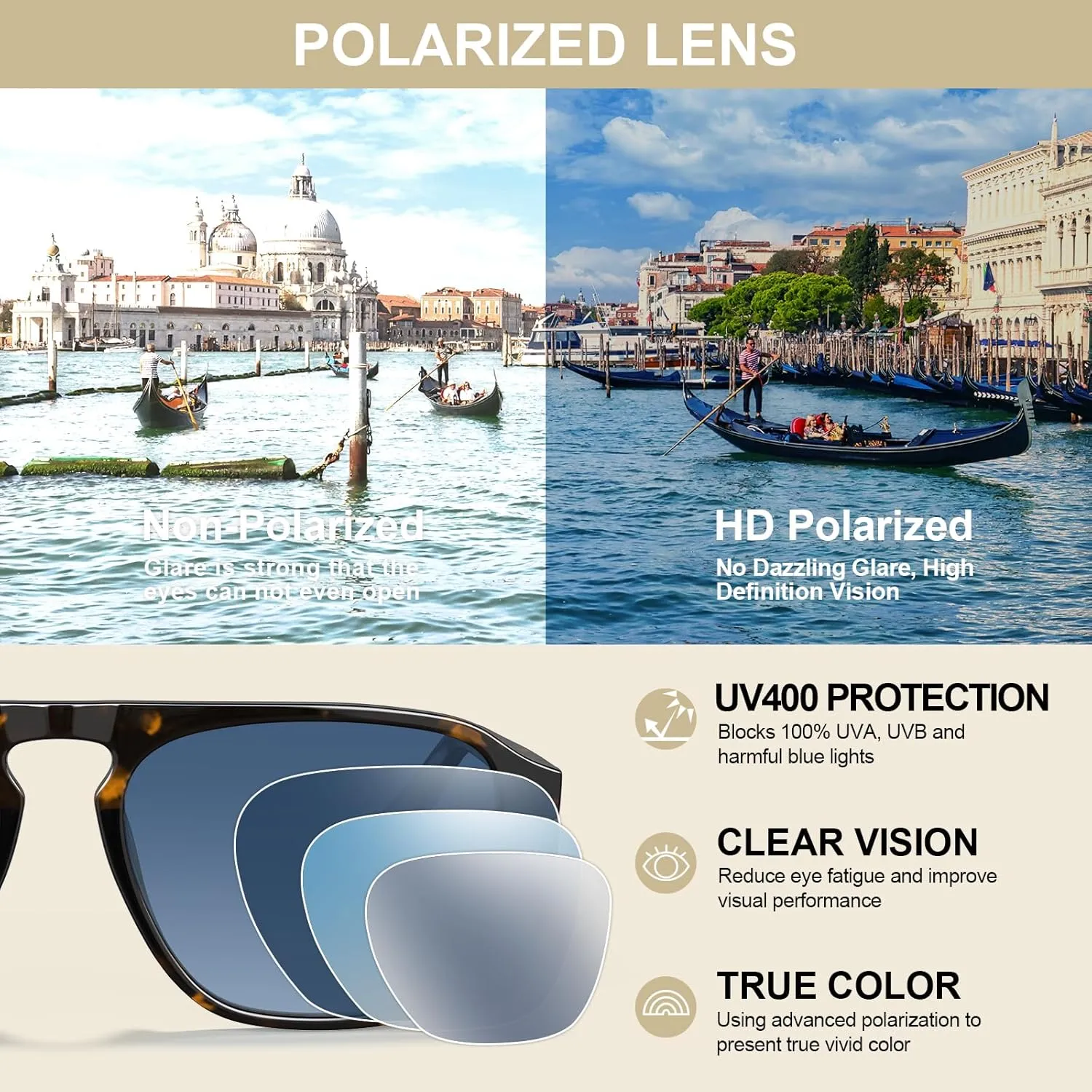 STGATN Polarized Square Aviator Sunglasses for Men Women UV Protection Shades Classic Driving Glasses ST3475