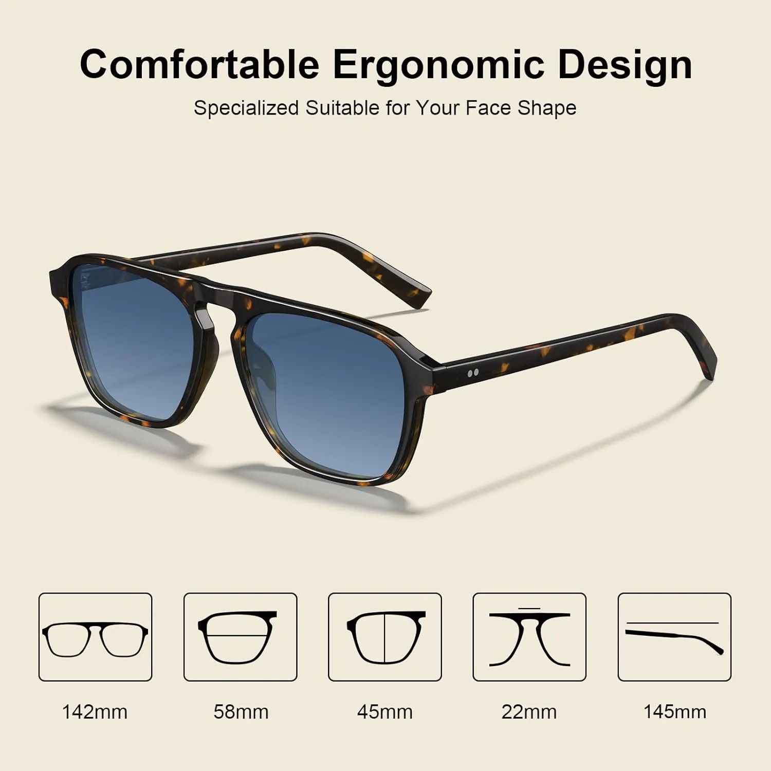 STGATN Polarized Square Aviator Sunglasses for Men Women UV Protection Shades Classic Driving Glasses ST3475