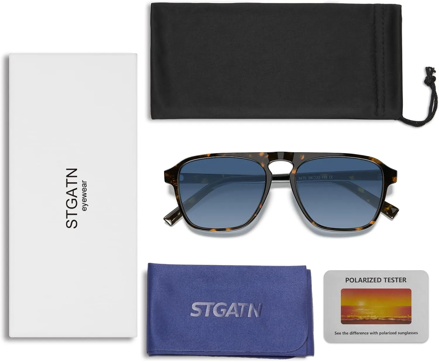 STGATN Polarized Square Aviator Sunglasses for Men Women UV Protection Shades Classic Driving Glasses ST3475