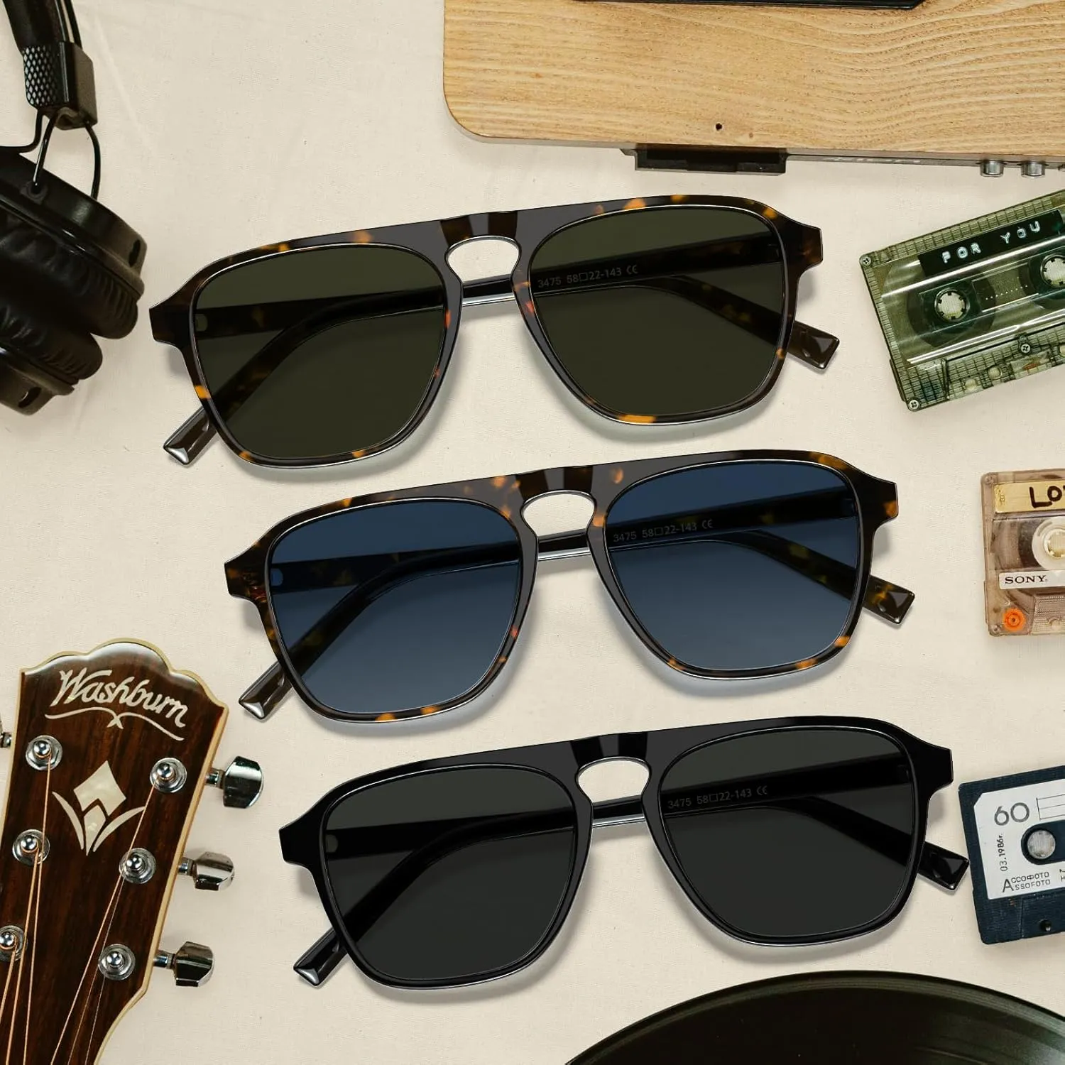 STGATN Polarized Square Aviator Sunglasses for Men Women UV Protection Shades Classic Driving Glasses ST3475
