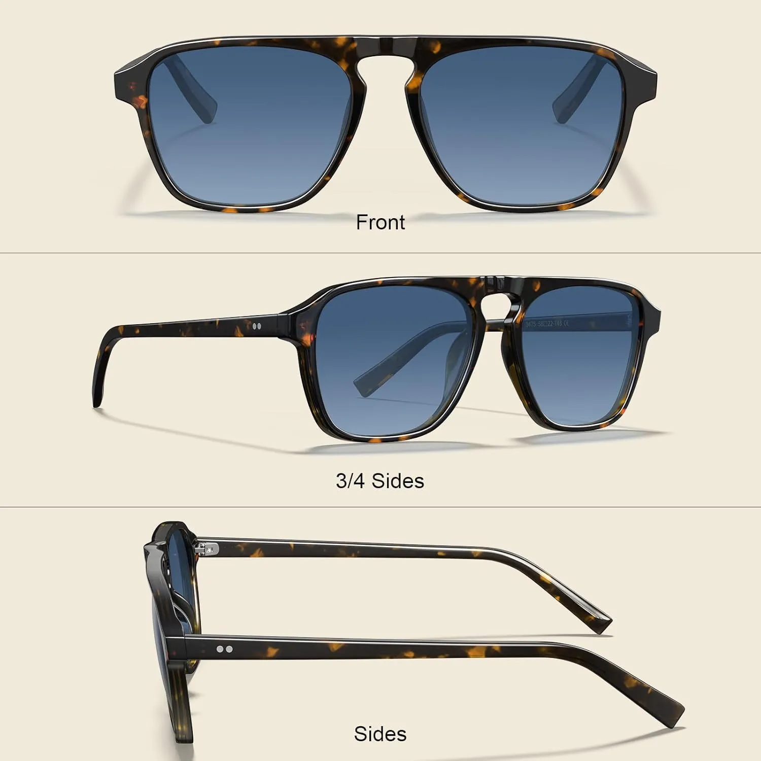 STGATN Polarized Square Aviator Sunglasses for Men Women UV Protection Shades Classic Driving Glasses ST3475