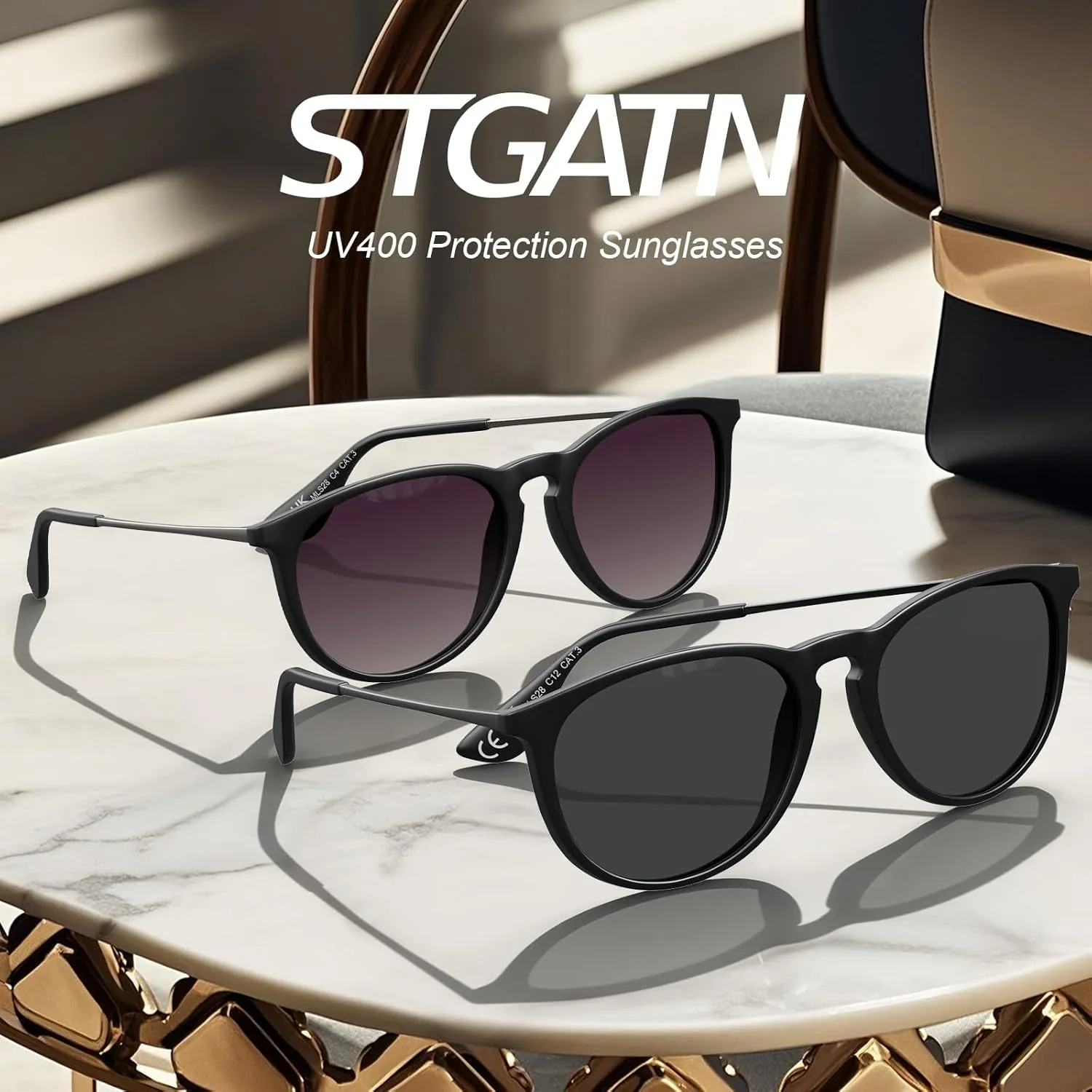 STGATN Vintage Round Sunglasses for Women Polarized UV Protection, Trendy Retro Designer Style ST028