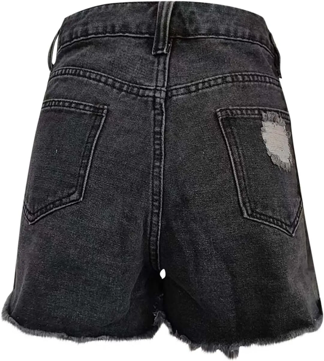 Stretchy Jean Shorts for Womens High Waisted Buttons Frayed Raw Hem Ripped Distressed Denim Shorts with Pockets