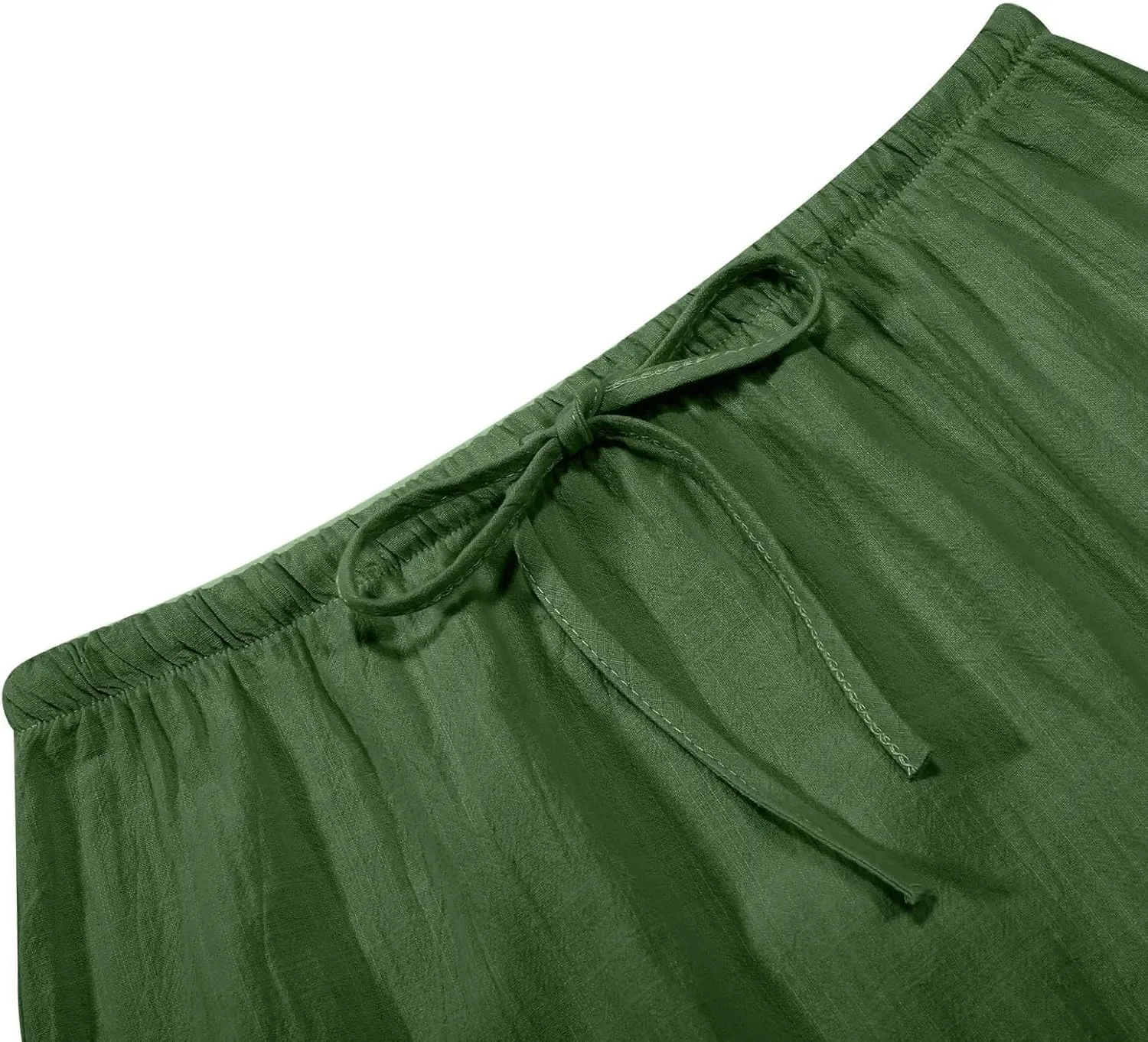 Summer Boho Linen Skirts for Women Casual Loose Maxi Length Drawstring Low Rise A-Line Flowy Long Beach Skirt
