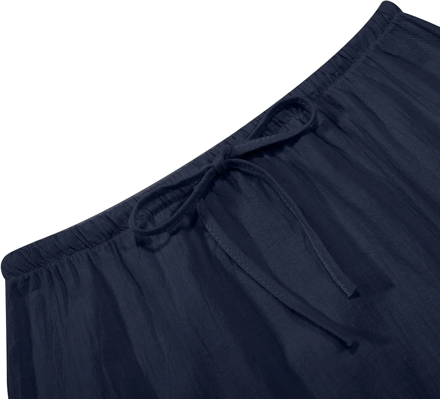 Summer Boho Linen Skirts for Women Casual Loose Maxi Length Drawstring Low Rise A-Line Flowy Long Beach Skirt