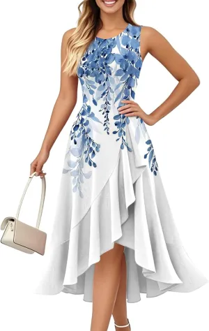 Summer Dresses for Women 2025 Asymmetrical Ruffle Sleeveless Floral Print Plus Size Elegant Sexy Party Dress