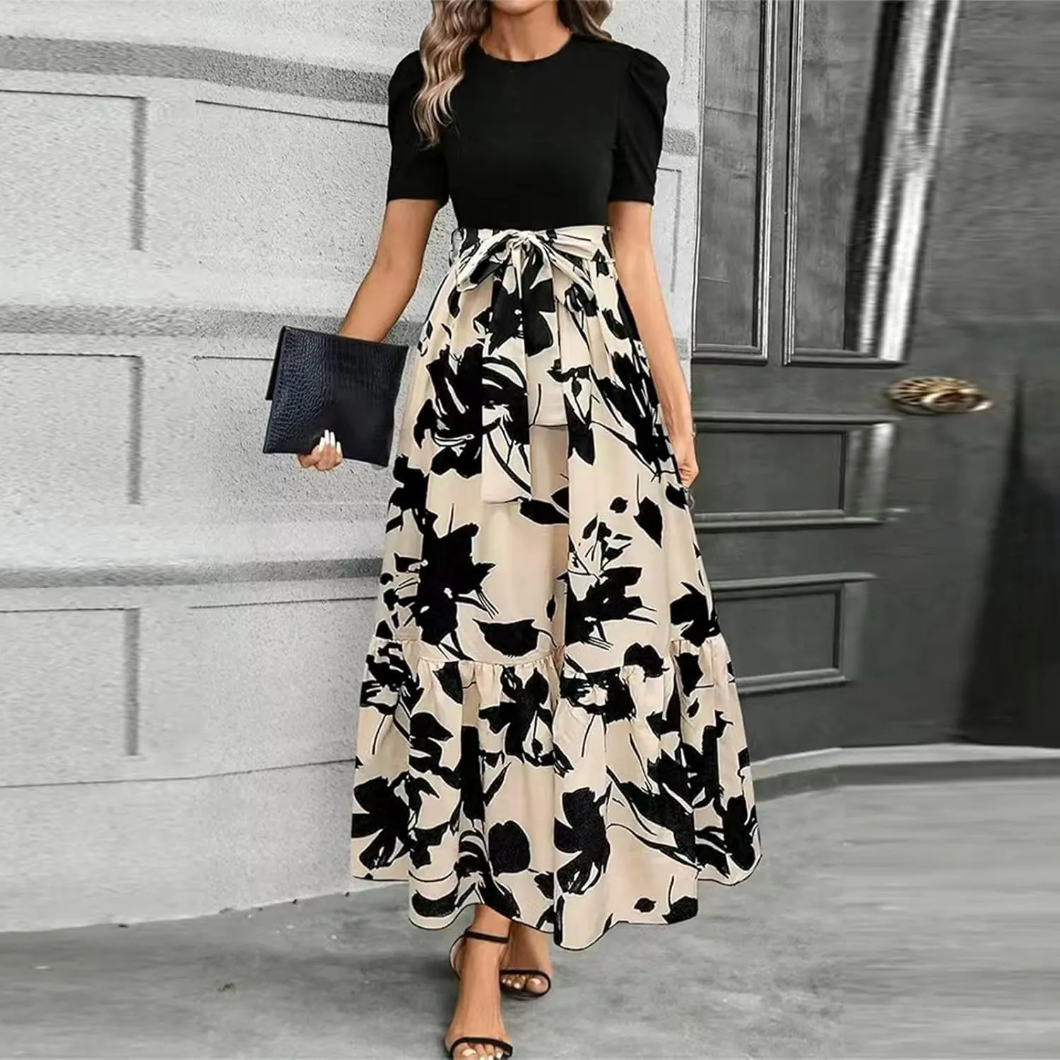 Summer Dresses for Women 2025 Empire Waist Wrap Floral Print High Waist Fashion Elegant Tea Party Dresses