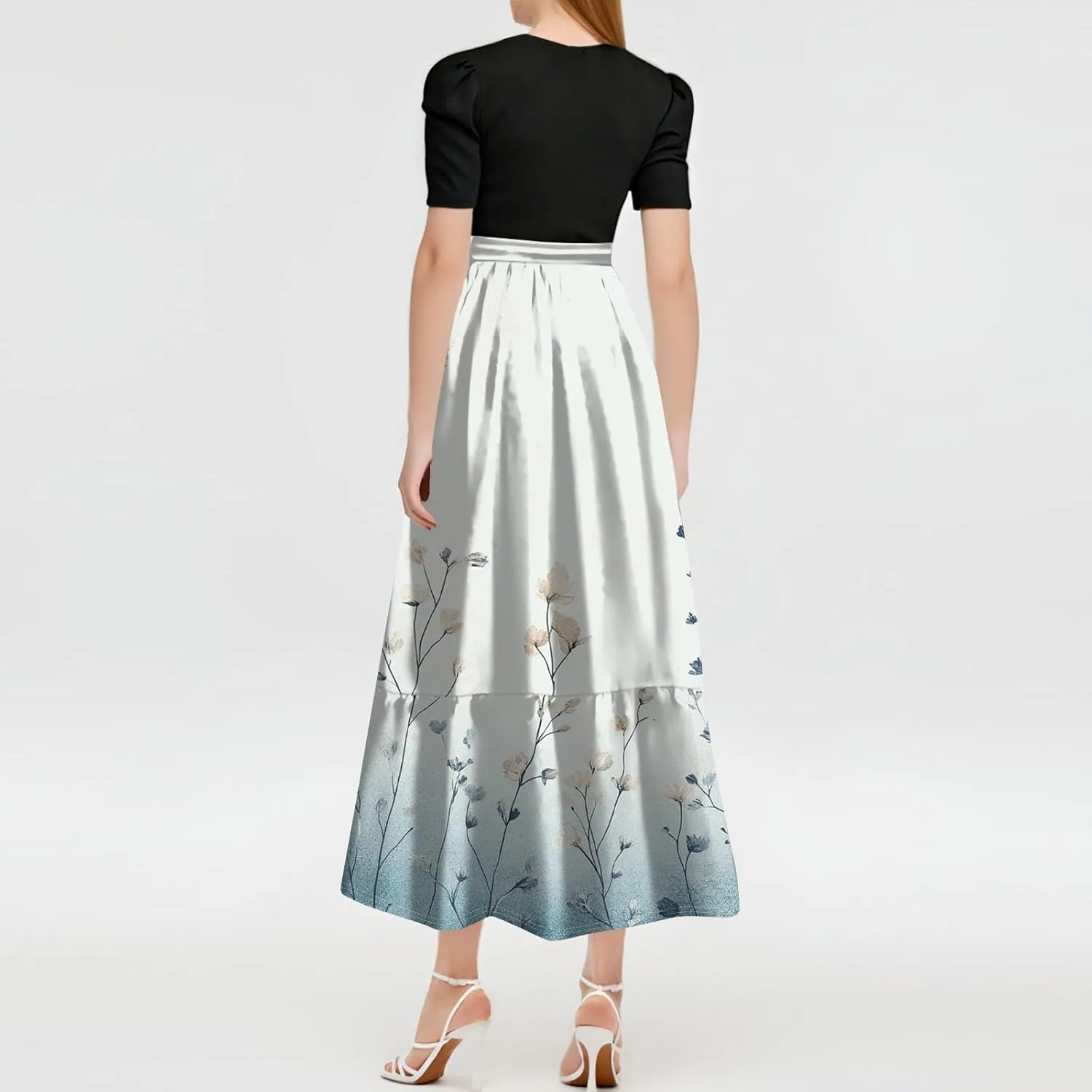 Summer Dresses for Women- 2025 Floral Print Wrap Short Sleeve Maxi Dress Patchwork Ruffle Hem A Line Dress