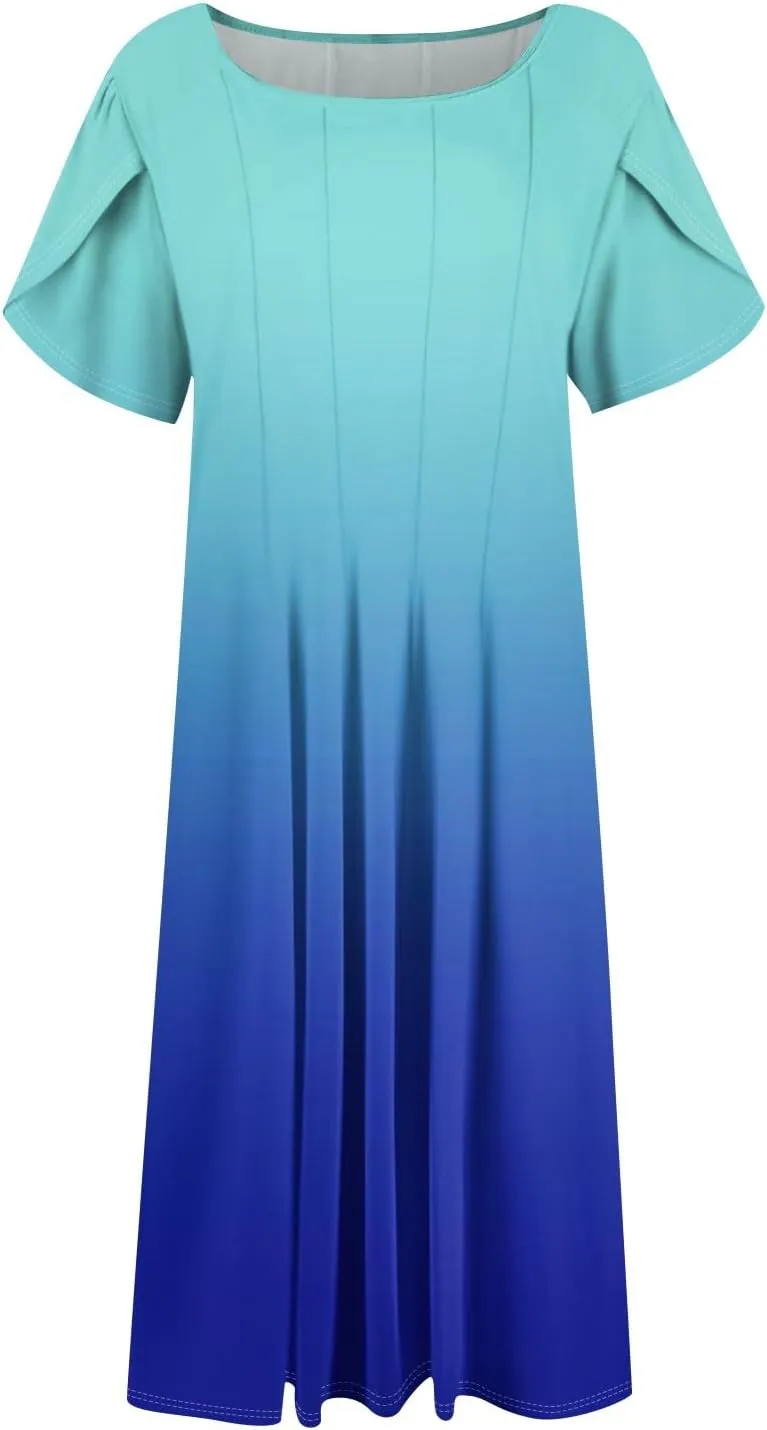 Summer Dresses for Women 2025 Tie Dye Print Floral Dress Sundresses Boho Floral Beach Casual Pleated Swing Dresses