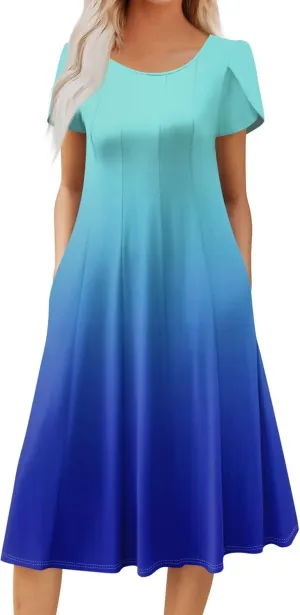 Summer Dresses for Women 2025 Tie Dye Print Floral Dress Sundresses Boho Floral Beach Casual Pleated Swing Dresses