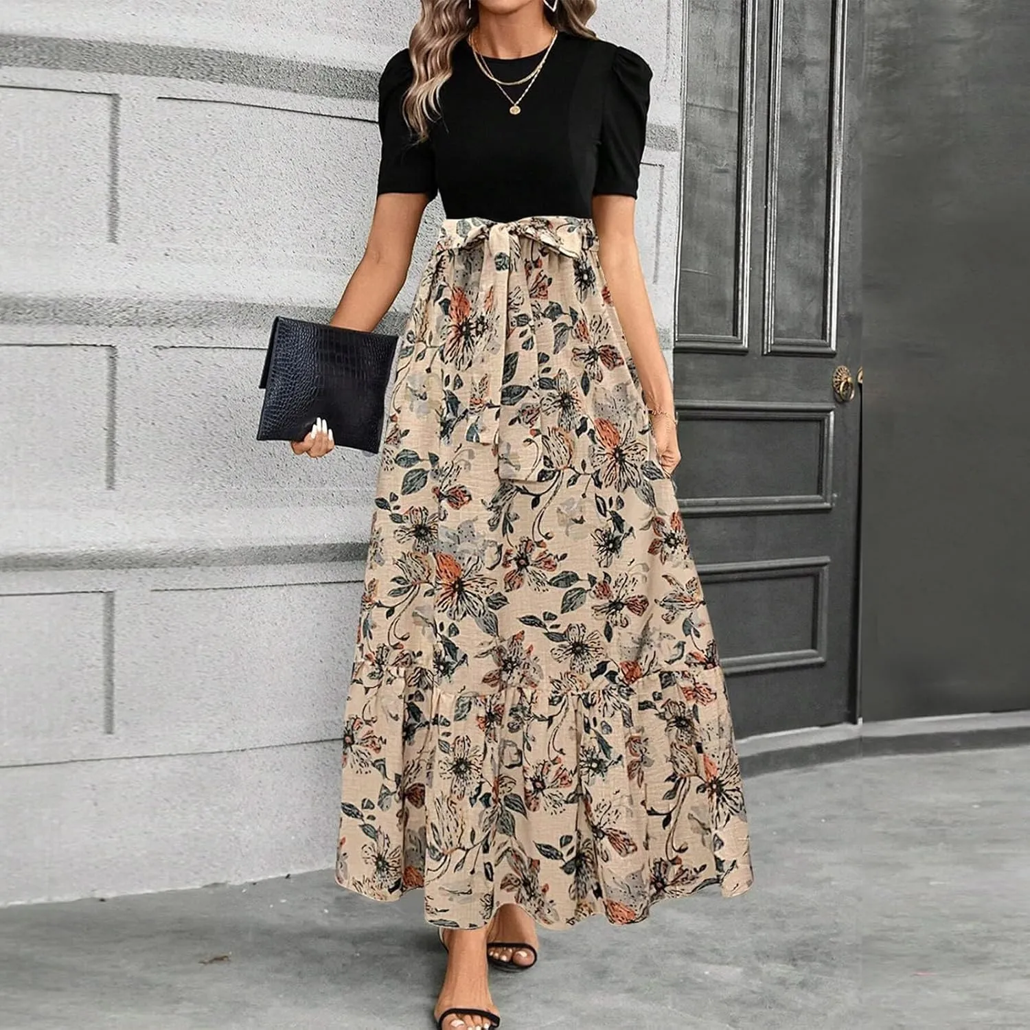 Summer Dresses for Women 2025,Plus Size Formal Womens Easter Dresses Wedding Guest Patchwork Spring Dress for Women