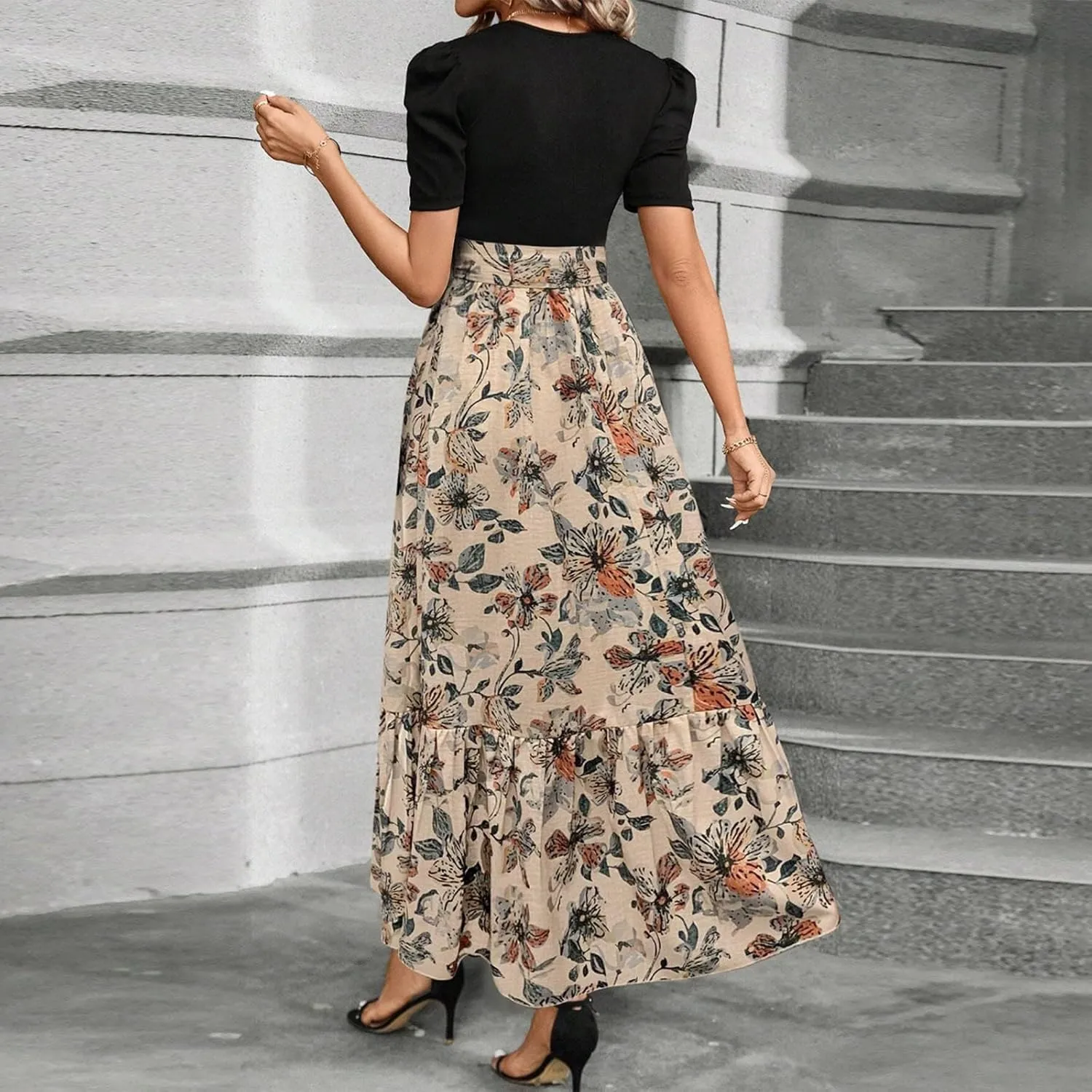 Summer Dresses for Women 2025,Plus Size Formal Womens Easter Dresses Wedding Guest Patchwork Spring Dress for Women