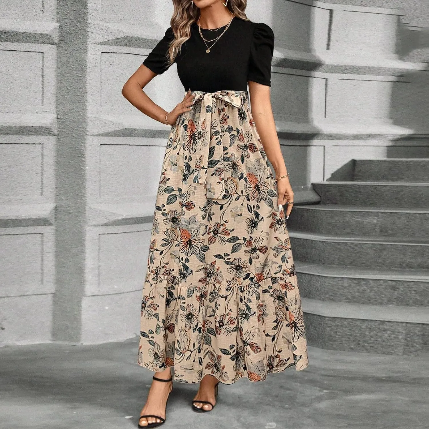 Summer Dresses for Women 2025,Plus Size Formal Womens Easter Dresses Wedding Guest Patchwork Spring Dress for Women