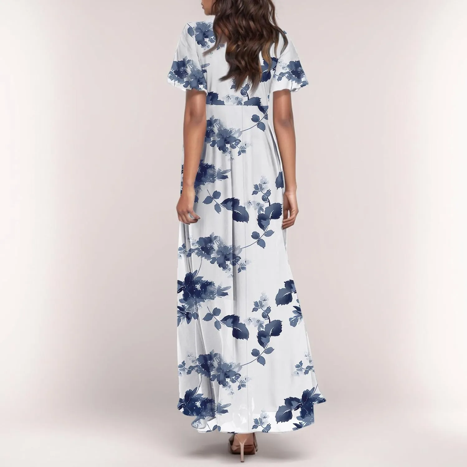 Summer Dresses for Women Highwaisted Flowy Maxi Dress Chiffon Ruffle Sleeve Boho Floral Dresses Western Wedding Dress