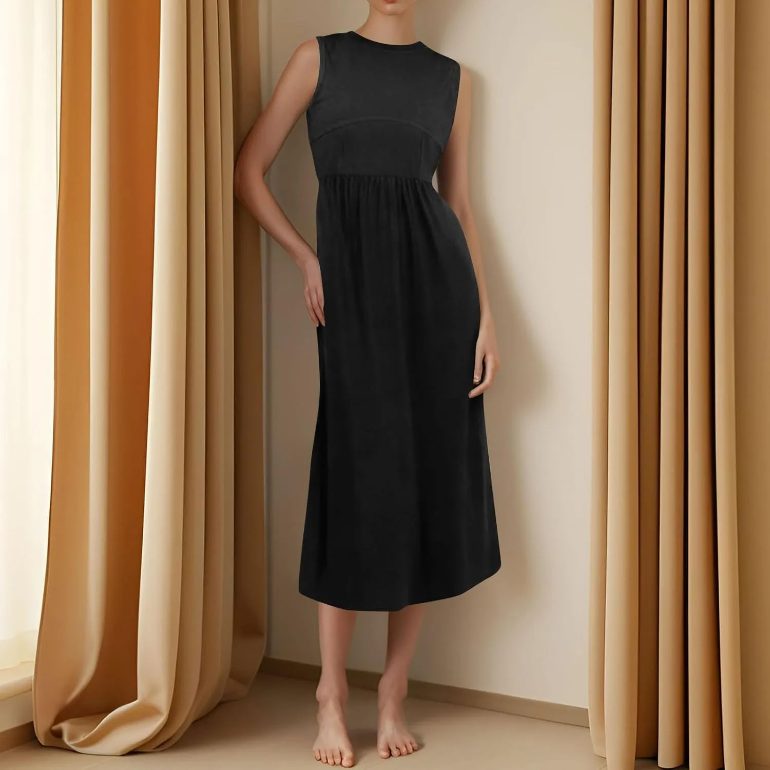 Summer Dresses for Women Sundresses Empire Waist Dresses Tank Dress Work Wrap Dress Ruffle with Pockets