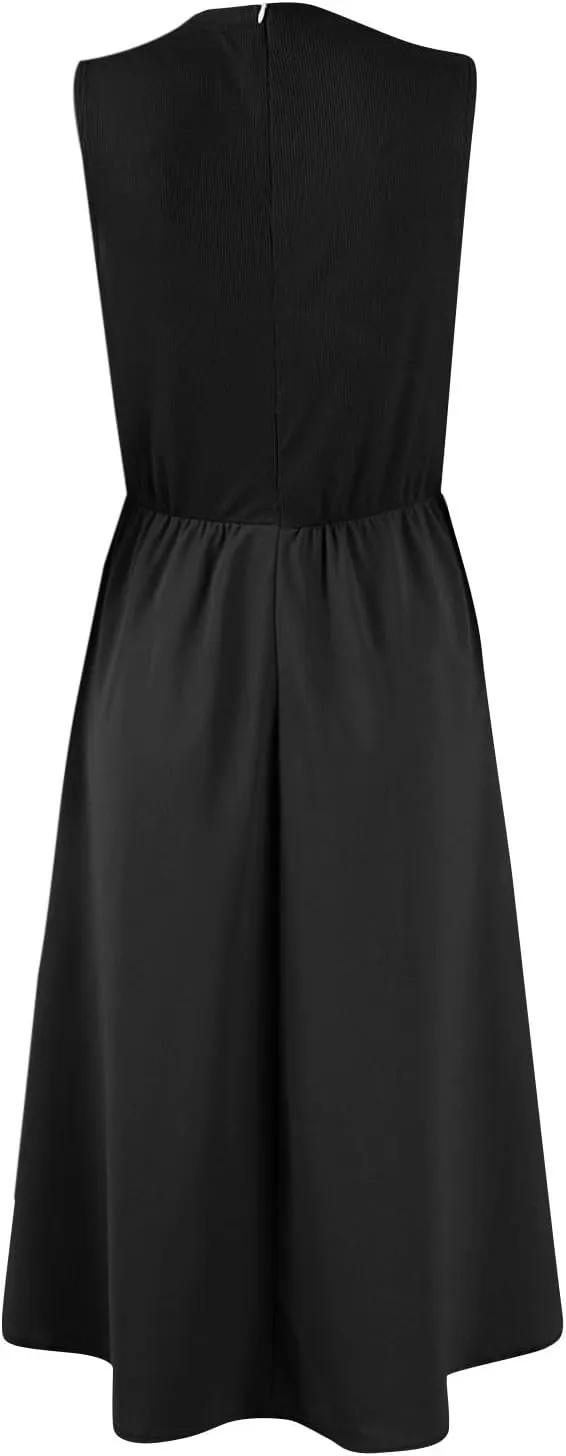 Summer Dresses for Women Sundresses Empire Waist Dresses Tank Dress Work Wrap Dress Ruffle with Pockets