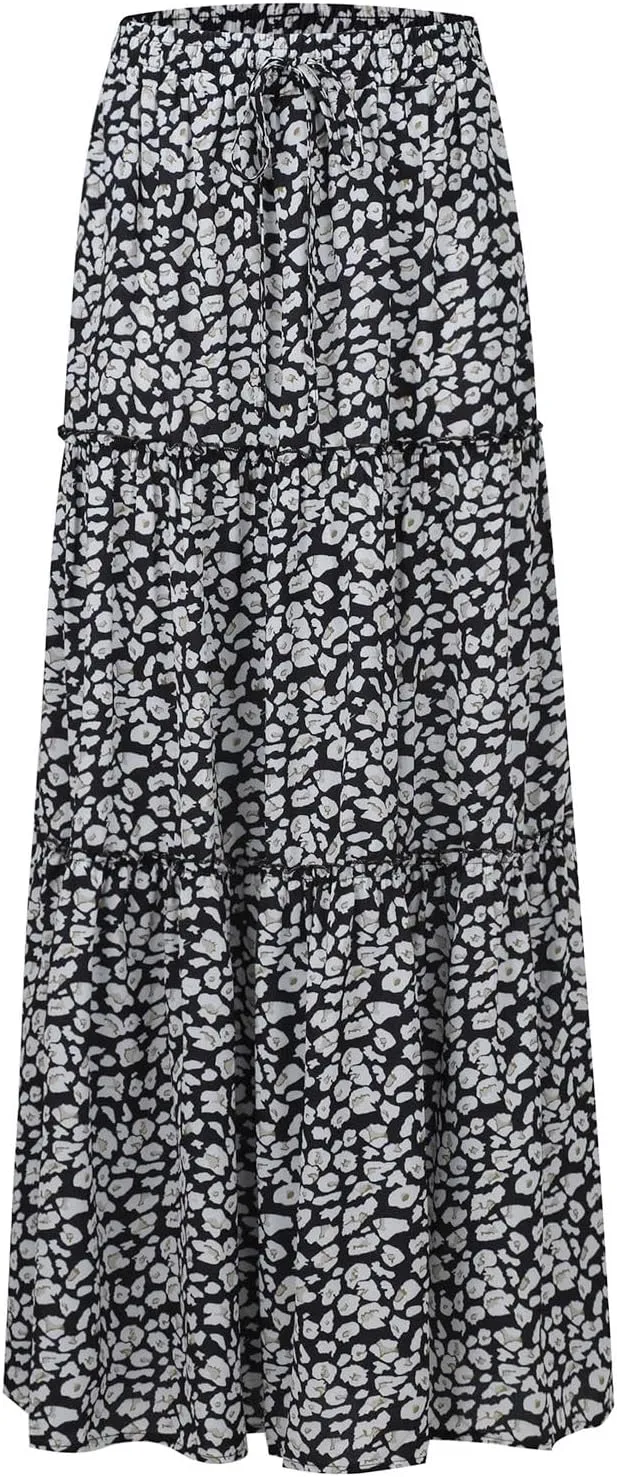 Summer Maxi Dresses for Women 2025 Drawstring High Waisted A Line Skirt Loose Tiered Smocked Skirts Long with Pockets
