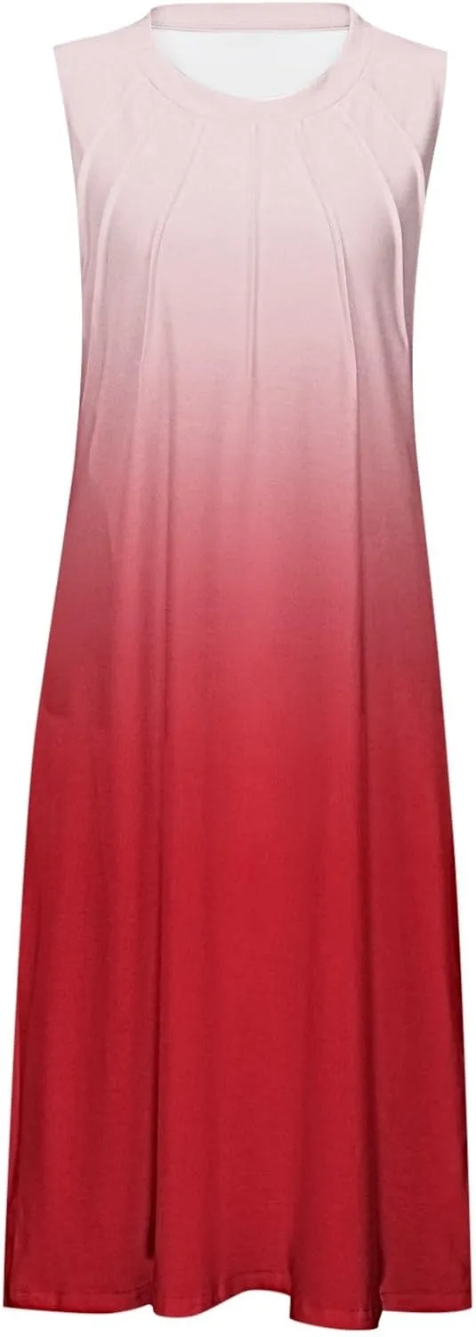 Summer Short Sundresses for Women Retro Gradient Sleeveless Flwoy Mini Dress Elegant Church Beach Vacation Clothes