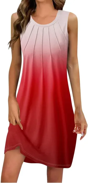 Summer Short Sundresses for Women Retro Gradient Sleeveless Flwoy Mini Dress Elegant Church Beach Vacation Clothes