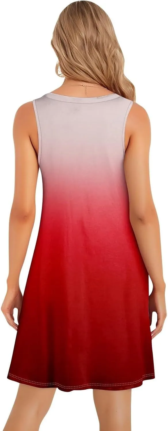 Summer Short Sundresses for Women Retro Gradient Sleeveless Flwoy Mini Dress Elegant Church Beach Vacation Clothes