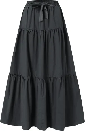 Summer Skirt for Women 2025 Maxi Skirt Drawstring Elastic High Waisted Smocked Tiered Aline Skirts Flowy Long Skirts