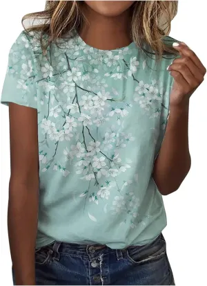 Summer Tops for Women 2025 Casual T-Shirts Shirts Graphic Tee Short Sleeve Top Floral Print Loose Top