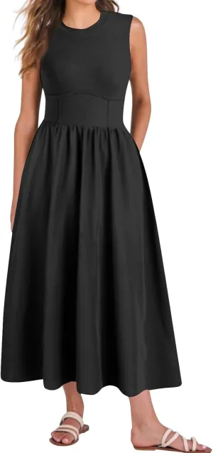 Sun Dresses Women Tank Dress Summer Midi Dress High Waist Wrap Dresses Sleeveless Boho A Line 2025 with Pockets