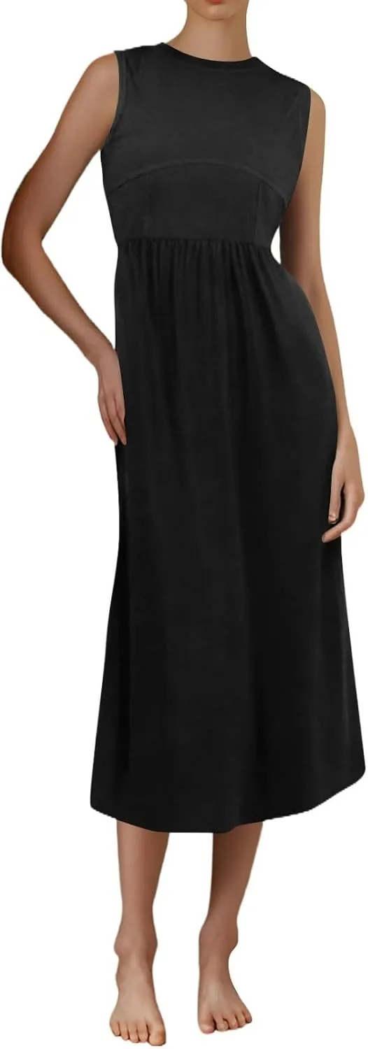 Sun Dresses Women Tank Dress Summer Midi Dress High Waist Wrap Dresses Sleeveless Boho A Line 2025 with Pockets