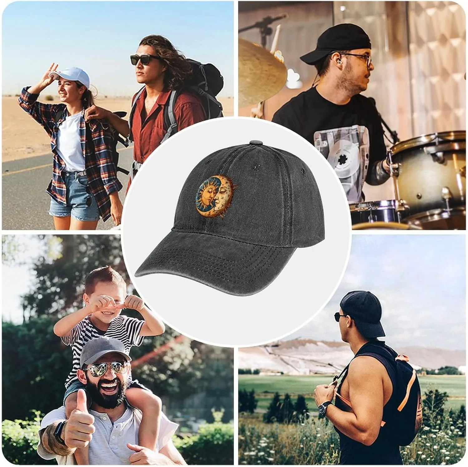 Sun Moon Baseball Cap Adjustable Size Dad Hats Golf Caps Trucker Hat for Workouts And Outdoor Activities All Seasons