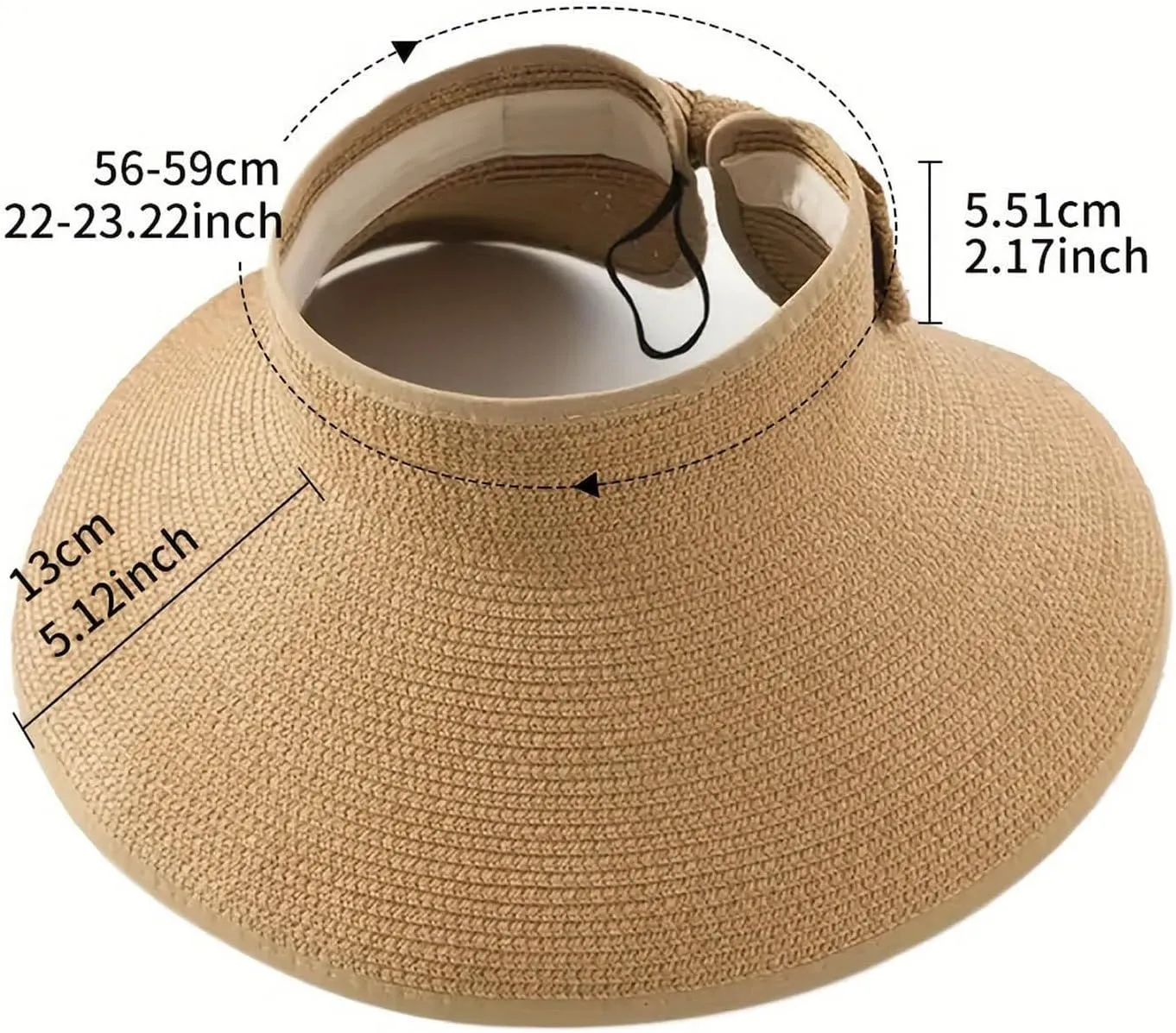 Sun Visor Hats for Women Wide Brim Straw Roll-Up Ponytail Summer Beach Hat Packable Foldable Travel