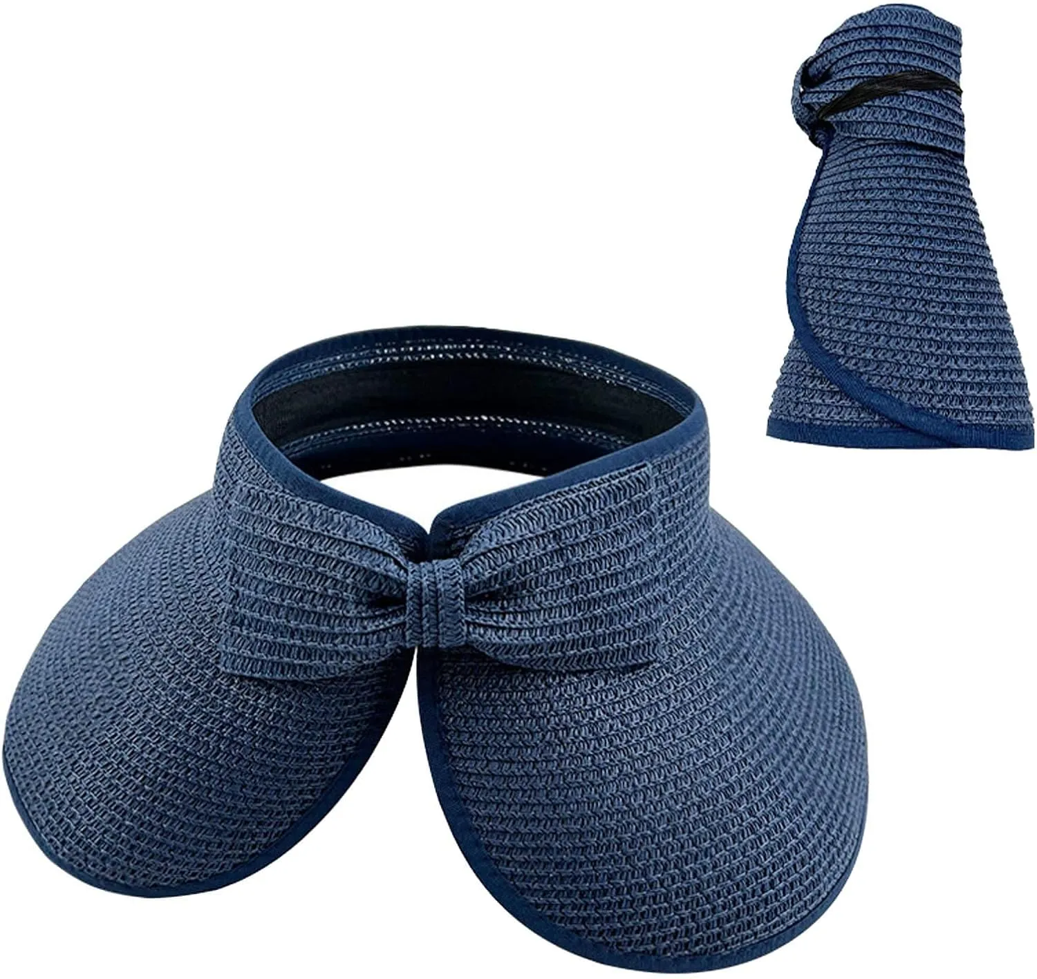 Sun Visor Hats for Women Wide Brim Straw Roll-Up Ponytail Summer Beach Hat Packable Foldable Travel