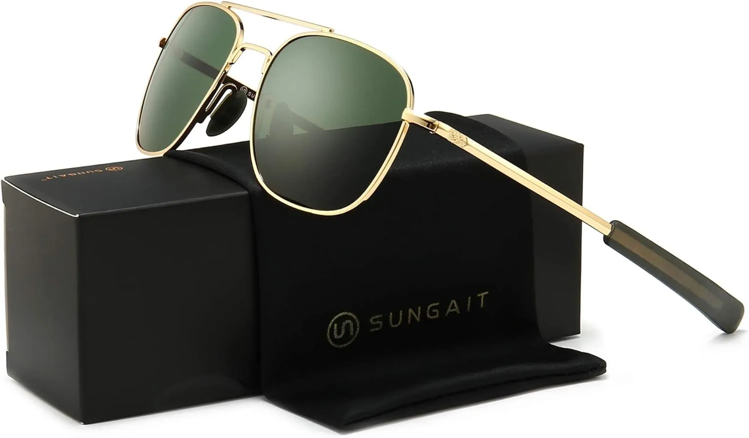 SUNGAIT Men's Military Style Polarized Pilot Aviator Sunglasses Bayonet Temples