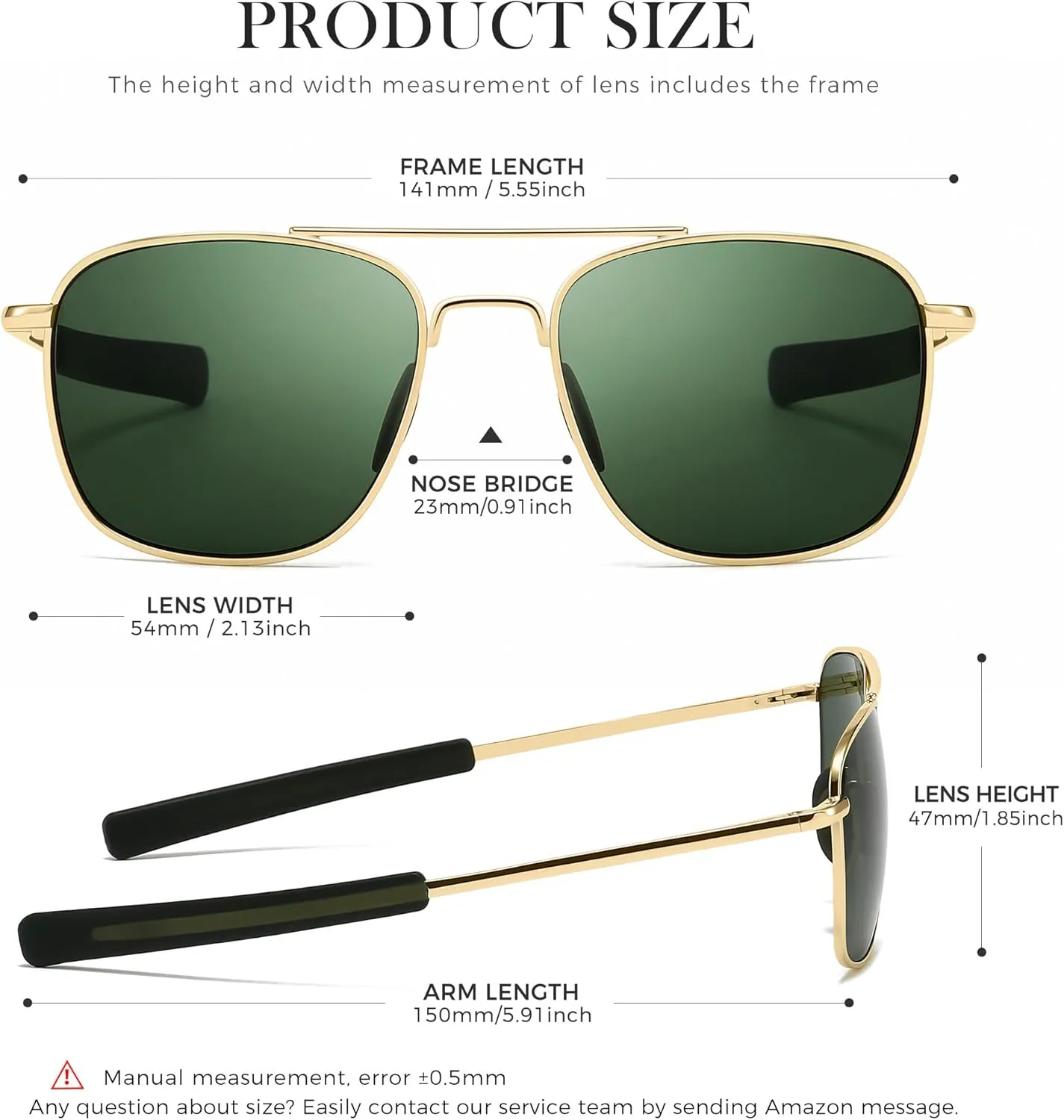 SUNGAIT Men's Military Style Polarized Pilot Aviator Sunglasses Bayonet Temples