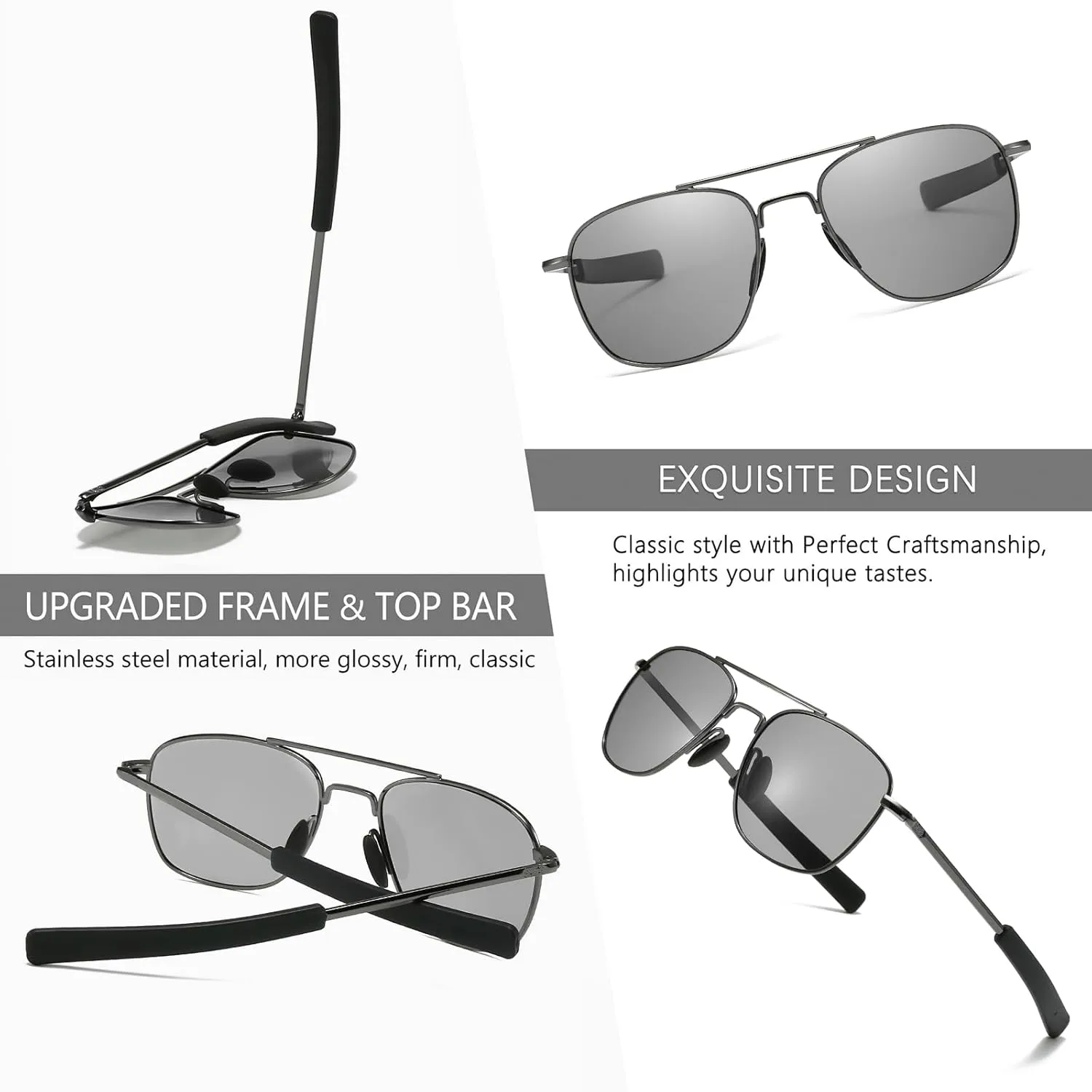 SUNGAIT Men's Military Style Polarized Pilot Aviator Sunglasses Bayonet Temples