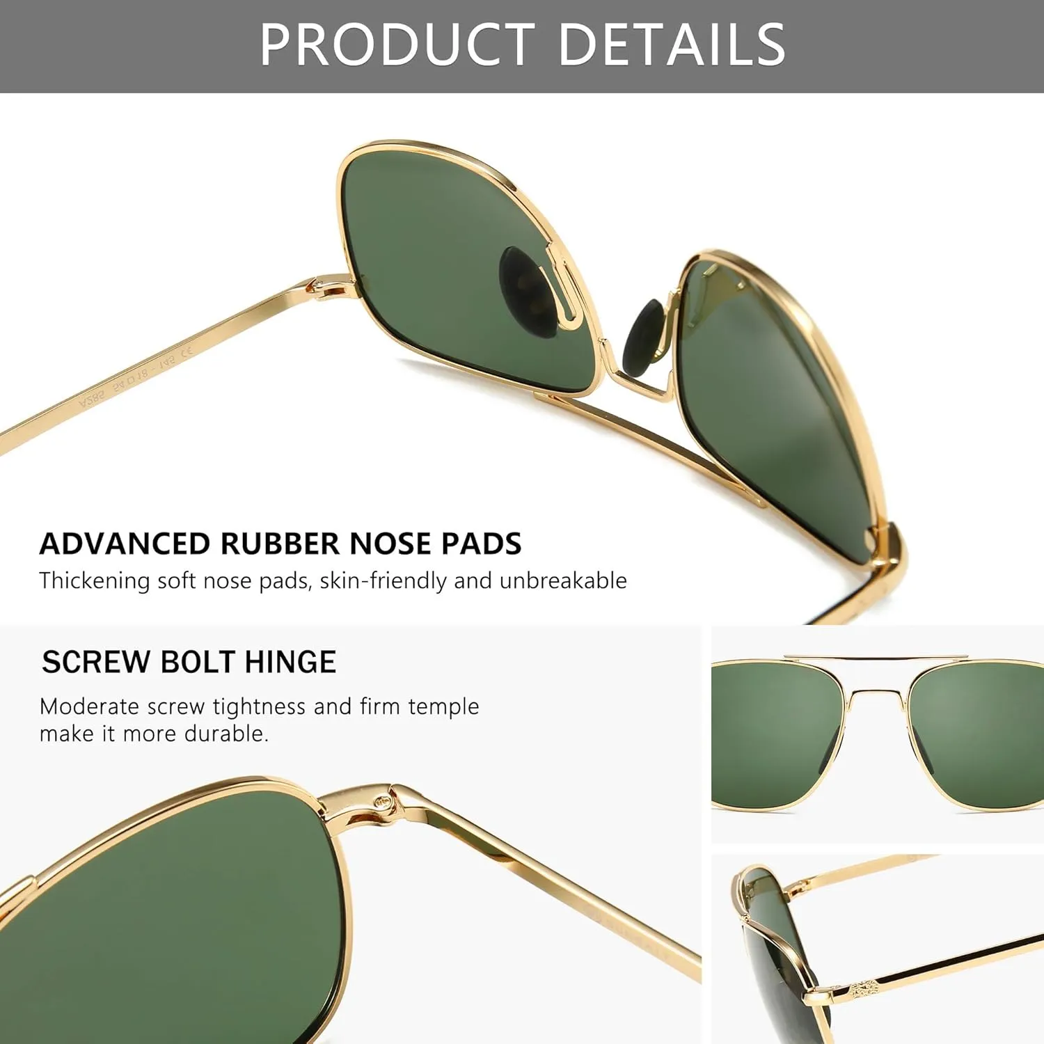 SUNGAIT Men's Military Style Polarized Pilot Aviator Sunglasses Bayonet Temples