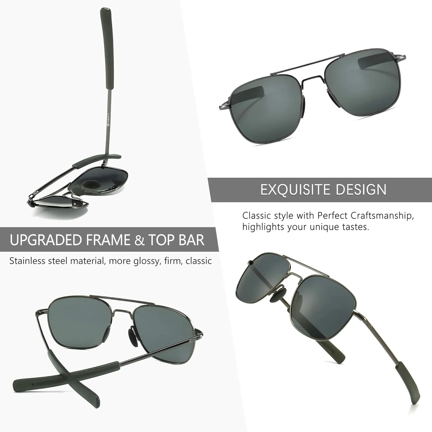 SUNGAIT Men's Military Style Polarized Pilot Aviator Sunglasses Bayonet Temples