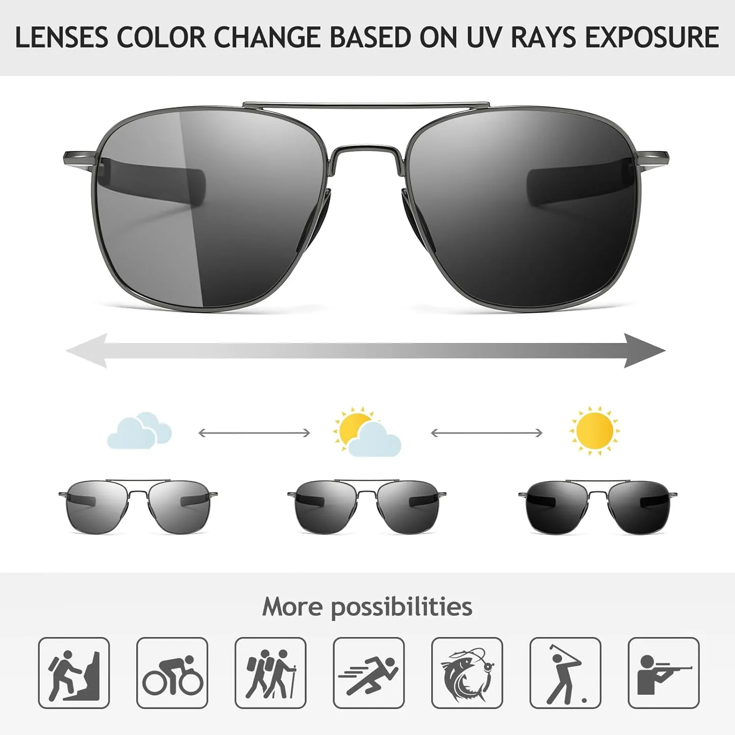 SUNGAIT Men's Military Style Polarized Pilot Aviator Sunglasses Bayonet Temples