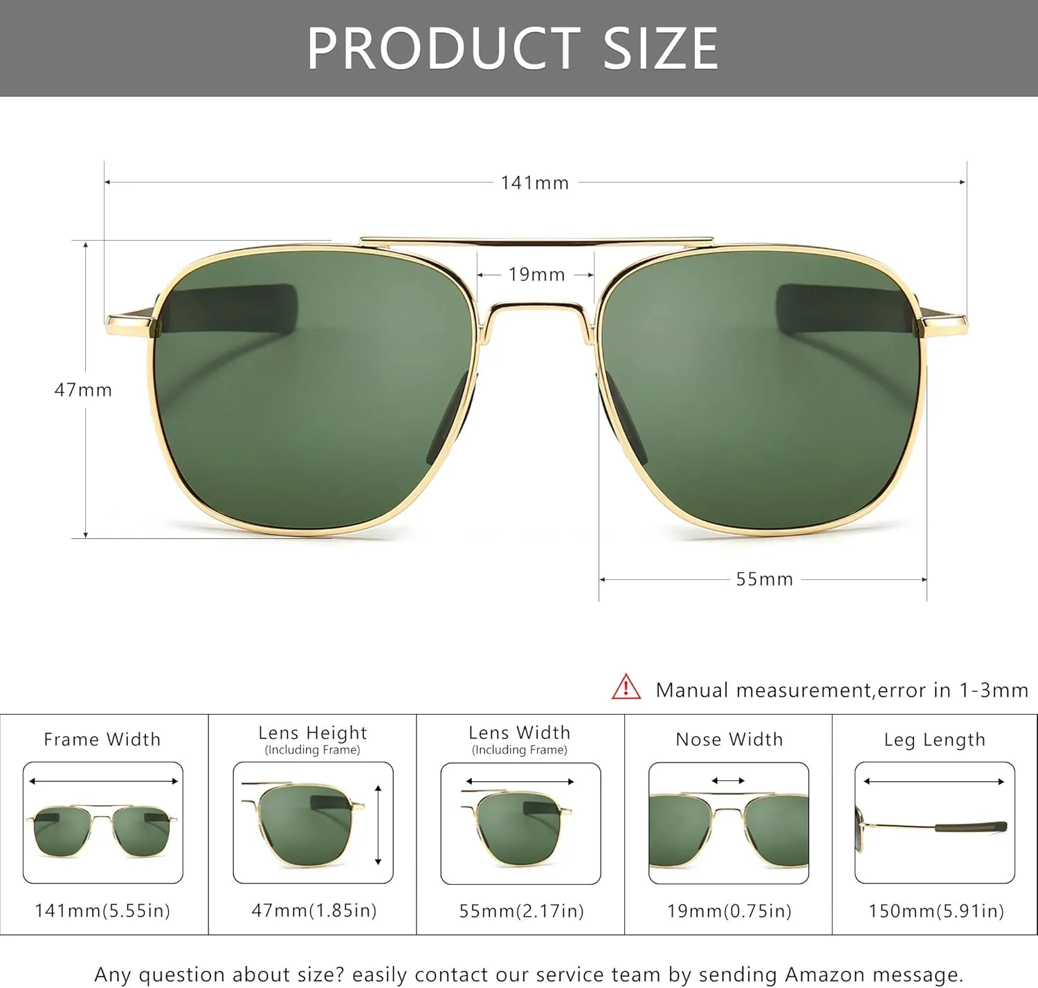 SUNGAIT Men's Military Style Polarized Pilot Aviator Sunglasses Bayonet Temples