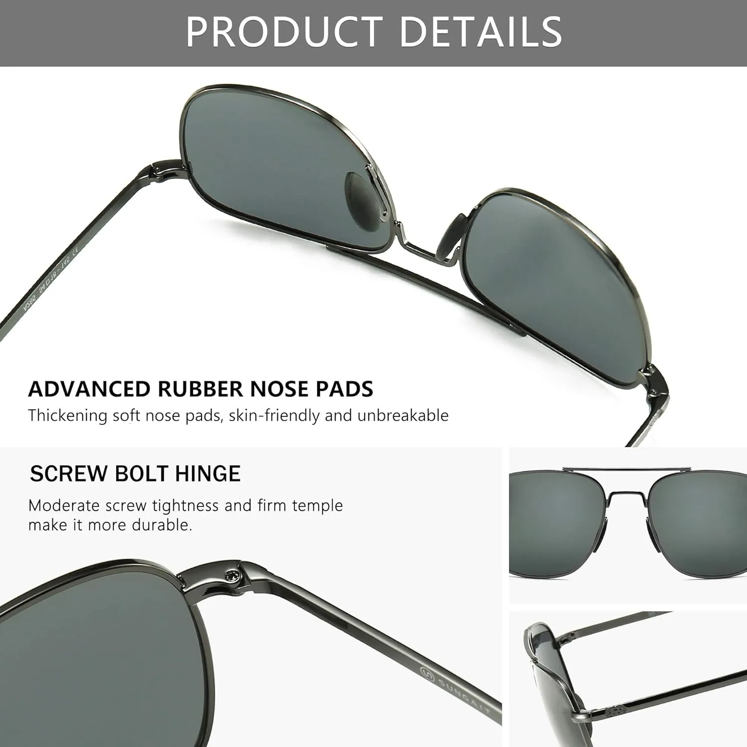 SUNGAIT Men's Military Style Polarized Pilot Aviator Sunglasses Bayonet Temples