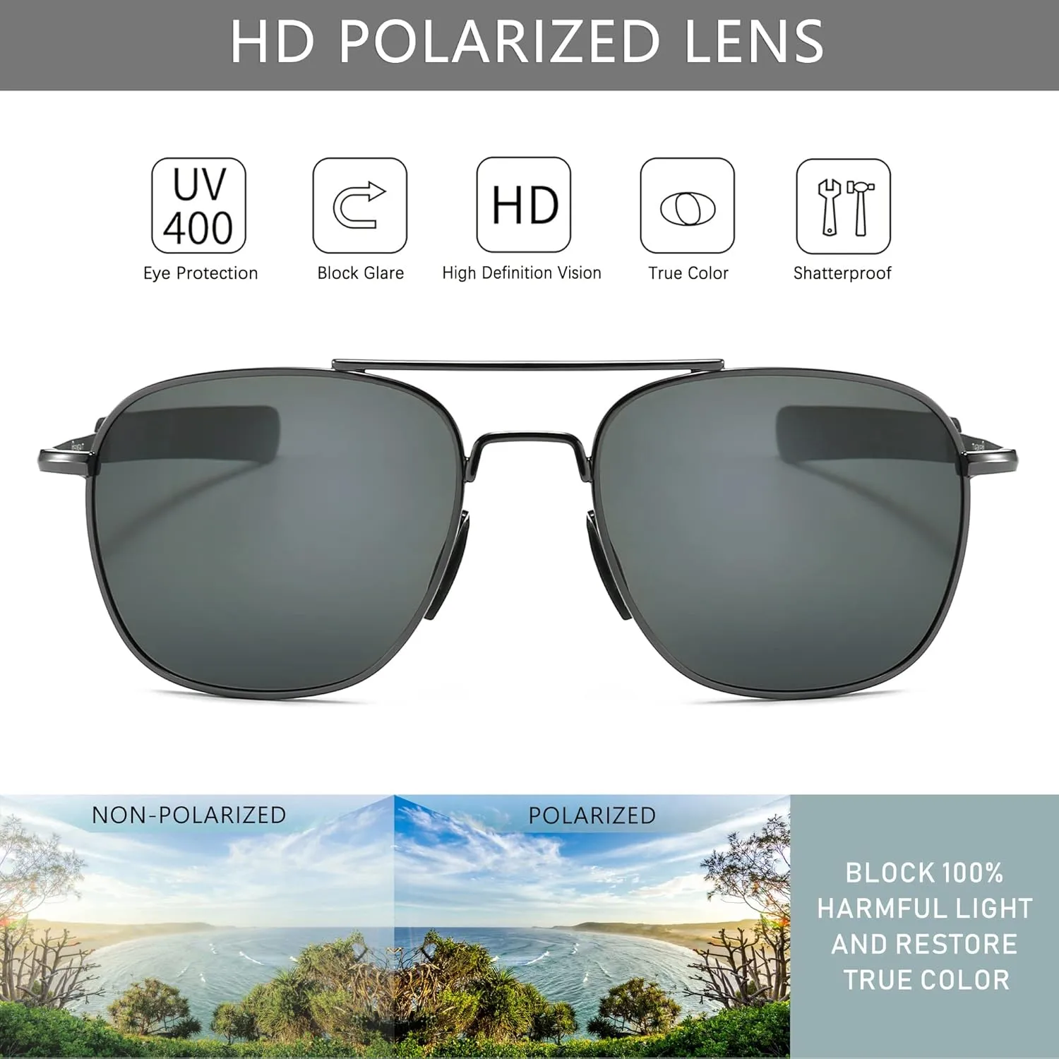 SUNGAIT Men's Military Style Polarized Pilot Aviator Sunglasses Bayonet Temples