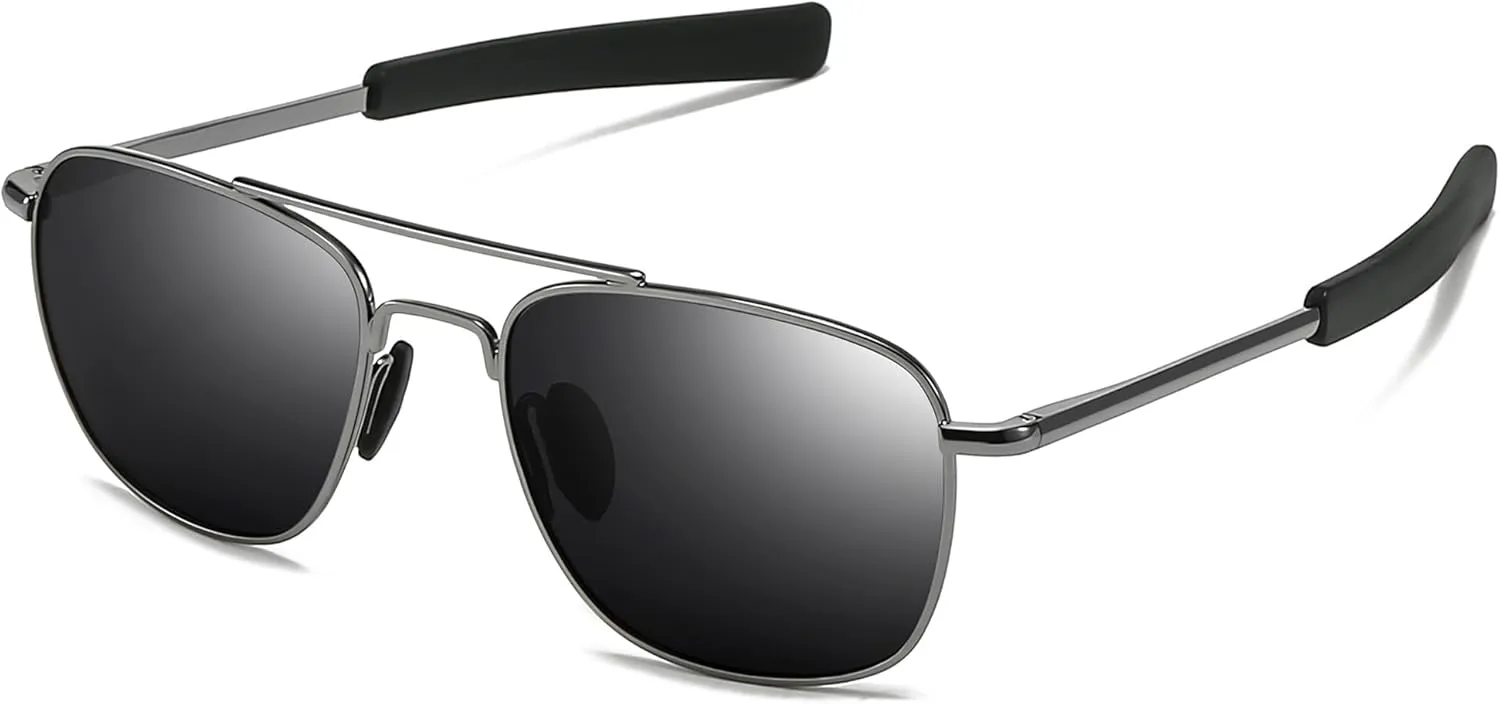 SUNGAIT Real Glass Lens Sunglasses for Men Military Pilot Aviator Style Upgraded Spring Hinge w. TAC Lens Option